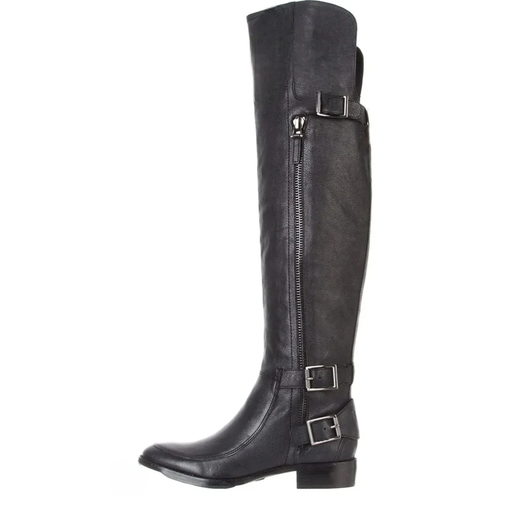 Sam Edelman Paulina Black Leather Over The Knee Buckle Boots Womens Size 8